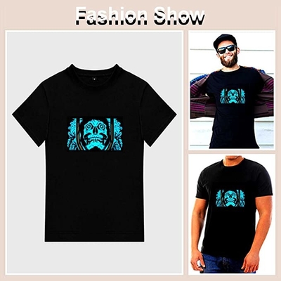 Lumière audio de contrôle vers le haut de la musique sans fil de T-shirt de LED clignotant noire