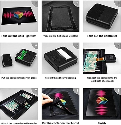 Lumière audio de contrôle vers le haut de la musique sans fil de T-shirt de LED clignotant noire