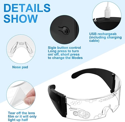 Le Cyberpunk allument le style futuriste rechargeable en verre LED de pare-soleil