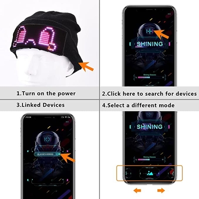 Chapeau d'affichage à LED allumant l'APPLI de Beanie Cap Bluetooth programmable