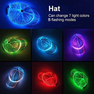 Lumières rougeoyantes rechargeables lumineuses optiques d'USB de chapeaux de base-ball de la fibre LED 7