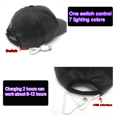 Chapeaux lumineux de casquette de baseball de LED avec le remplissage léger d'USB de 7 couleurs