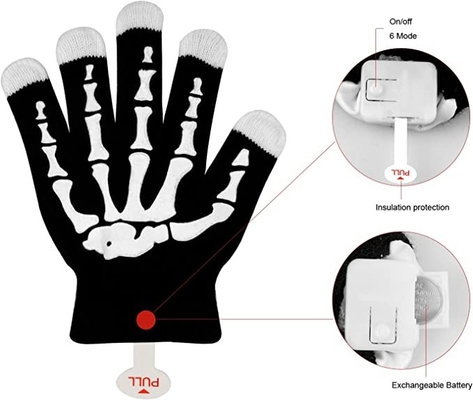 Gants de lumière des bouts du doigt LED clignotant 3 couleurs 6 modes squelettiques